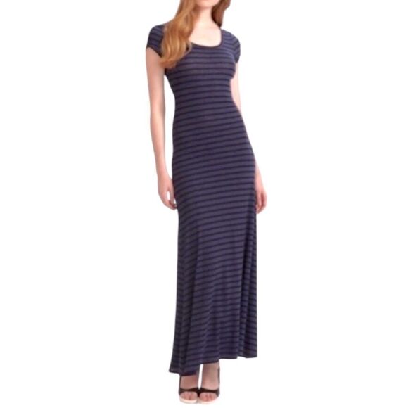 S - Bcbgmaxazria Lexi Striped Maxi Dress Blue & Black - Picture 1 of 10